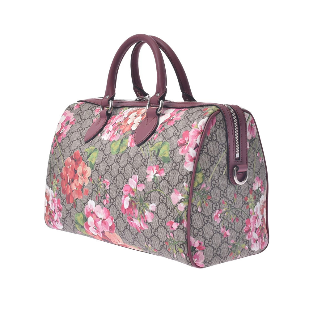 Gucci GG Calfskin Purple Red Supreme Bag Beige Handbag Flower